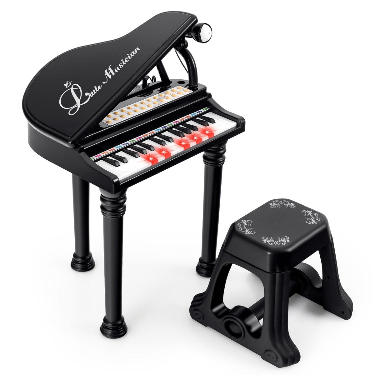 Teclado de piano infantil de 31 teclas con taburete y tapa negra