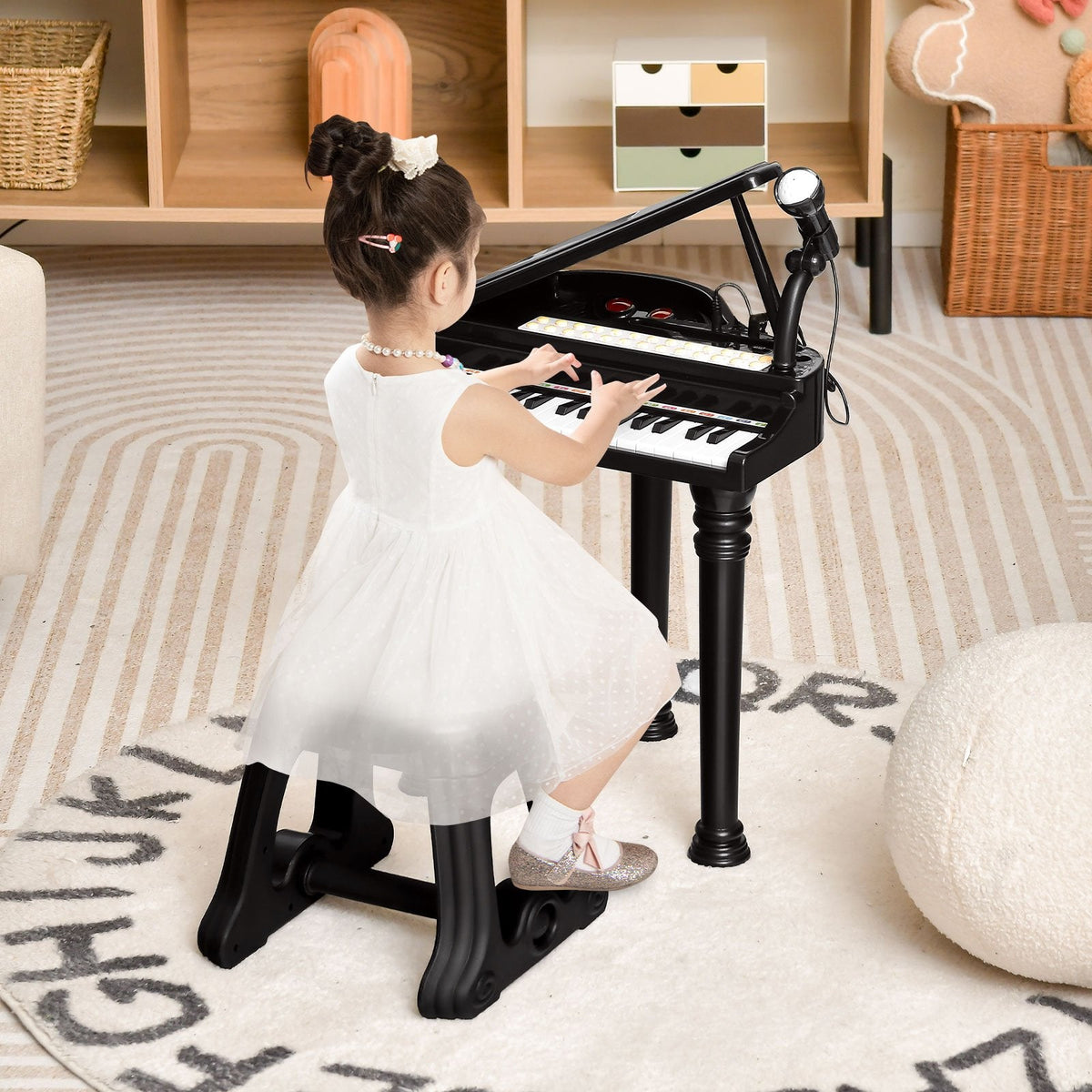 Teclado de piano infantil de 31 teclas con taburete y tapa negra