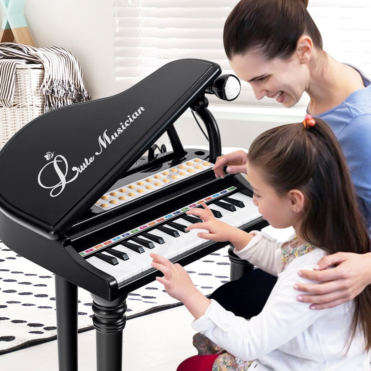 Teclado de piano infantil de 31 teclas con taburete y tapa negra