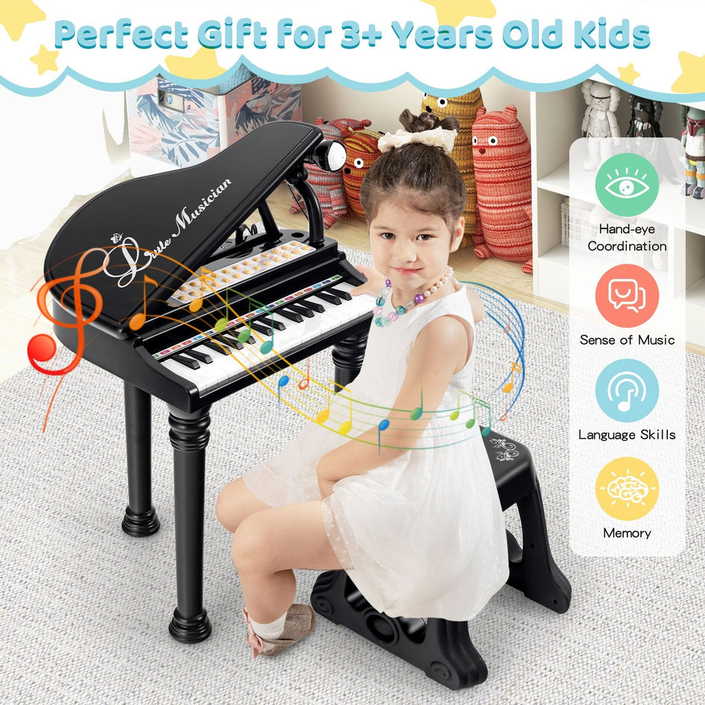 Teclado de piano infantil de 31 teclas con taburete y tapa negra