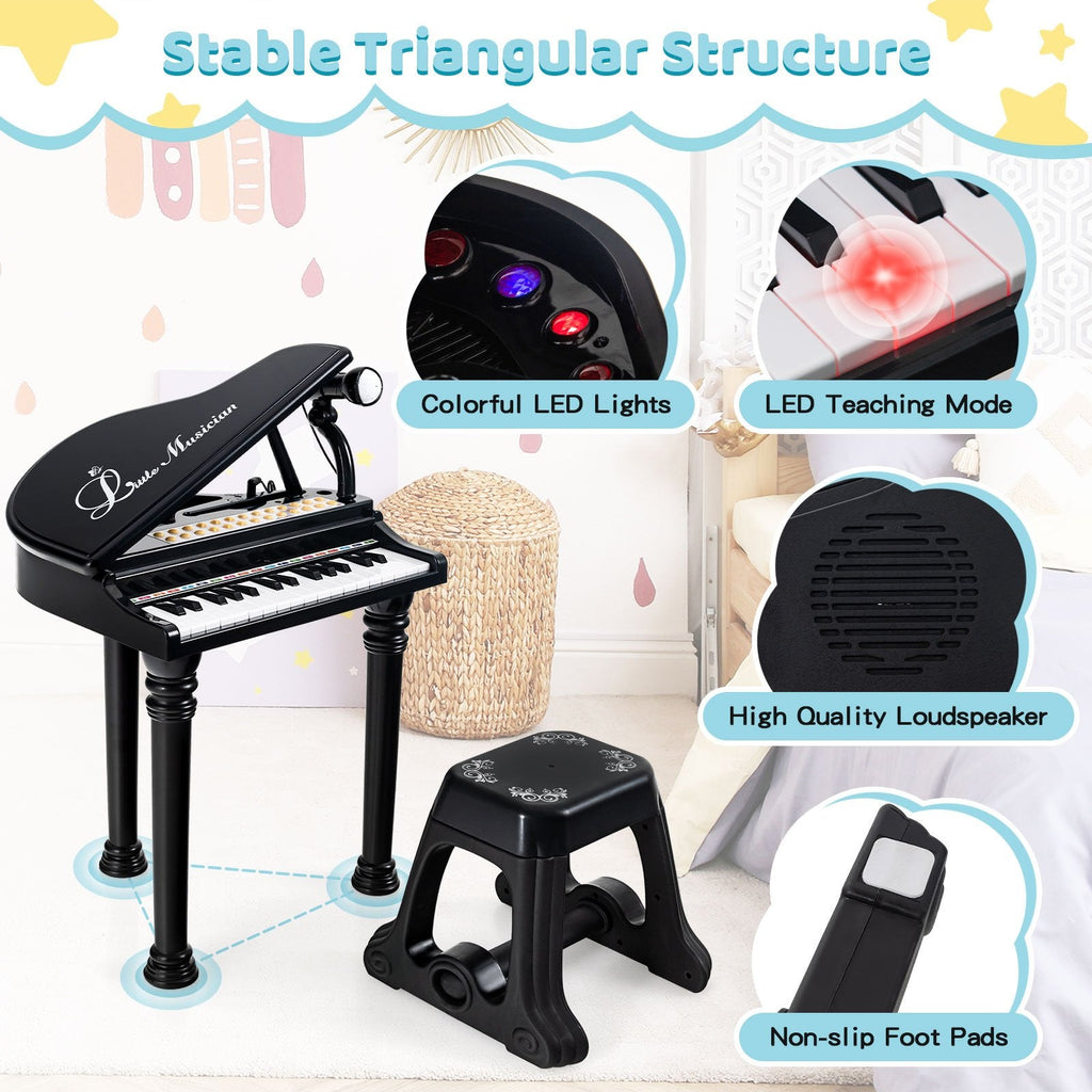 Teclado de piano infantil de 31 teclas con taburete y tapa negra