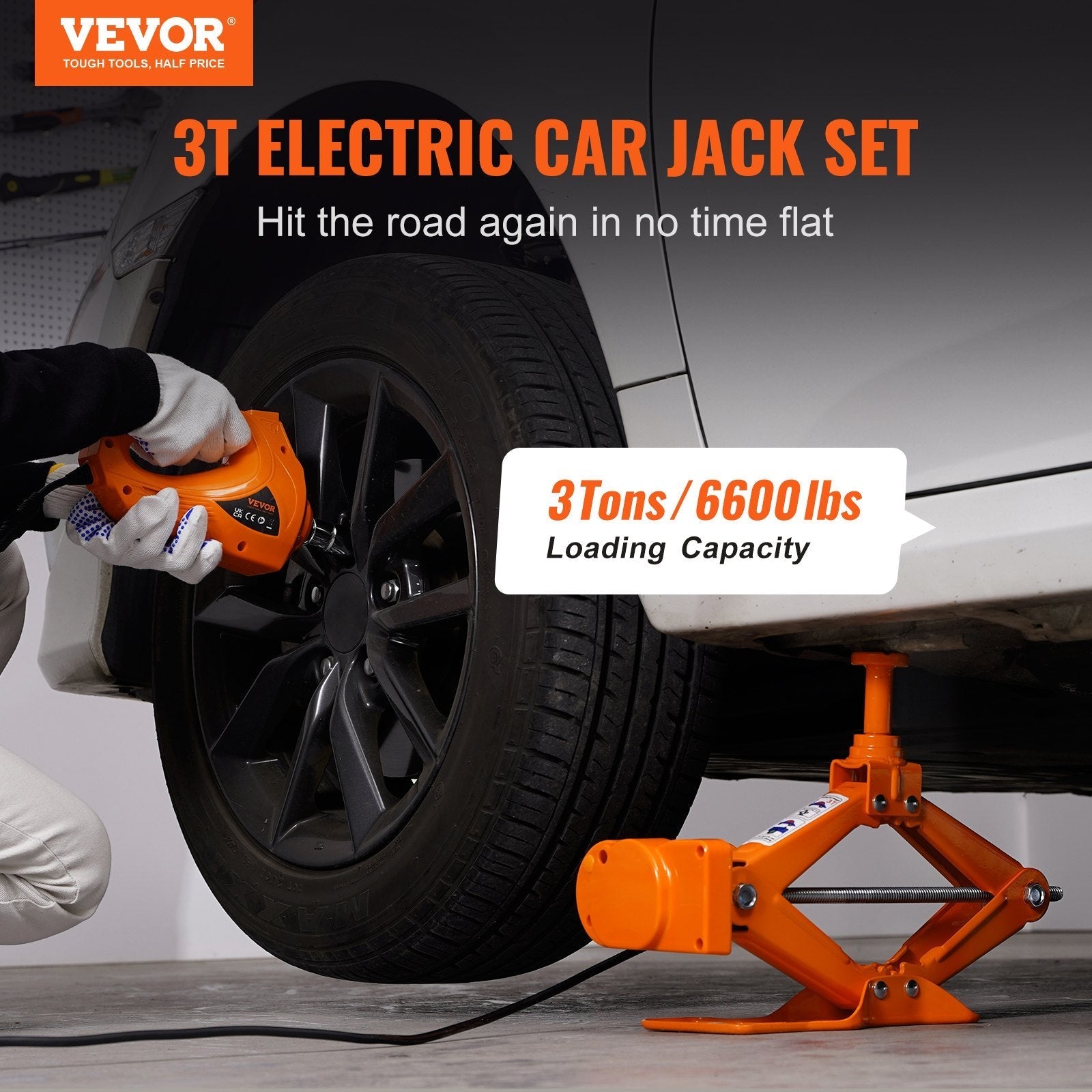 VEVOR Electric Car Jack, 3 Tons  6600 Lbs Scissor Jack With Electric Pear Daisy