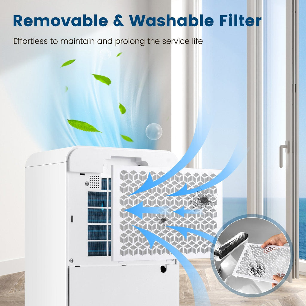 Deshumidificador silencioso de 32 pintas, 3 modos y 2 velocidades de ventilador, modo sueño de 33 dB, filtro lavable, amarillo