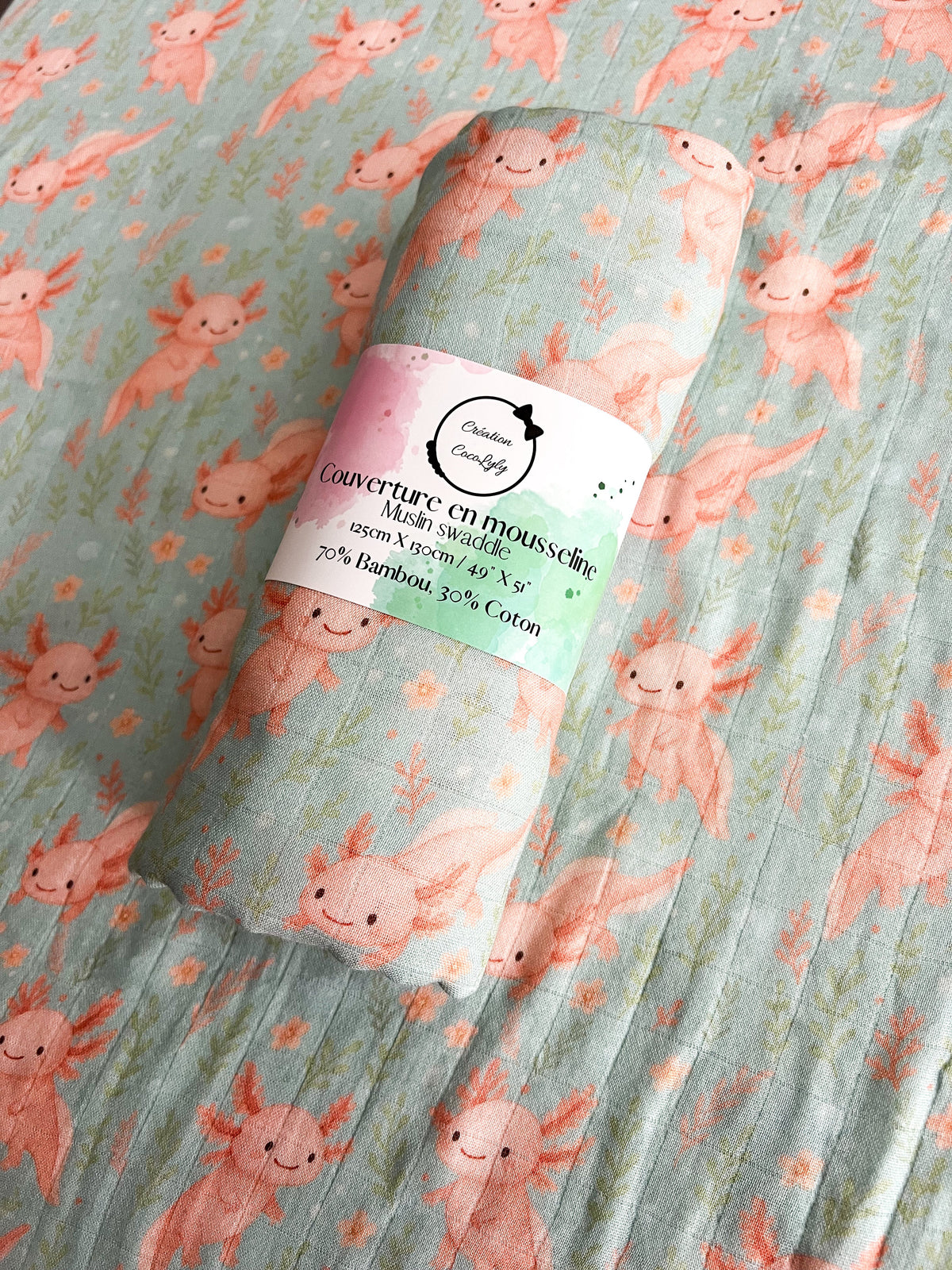 Large Axolove bamboo muslin♥️ (axolotl)