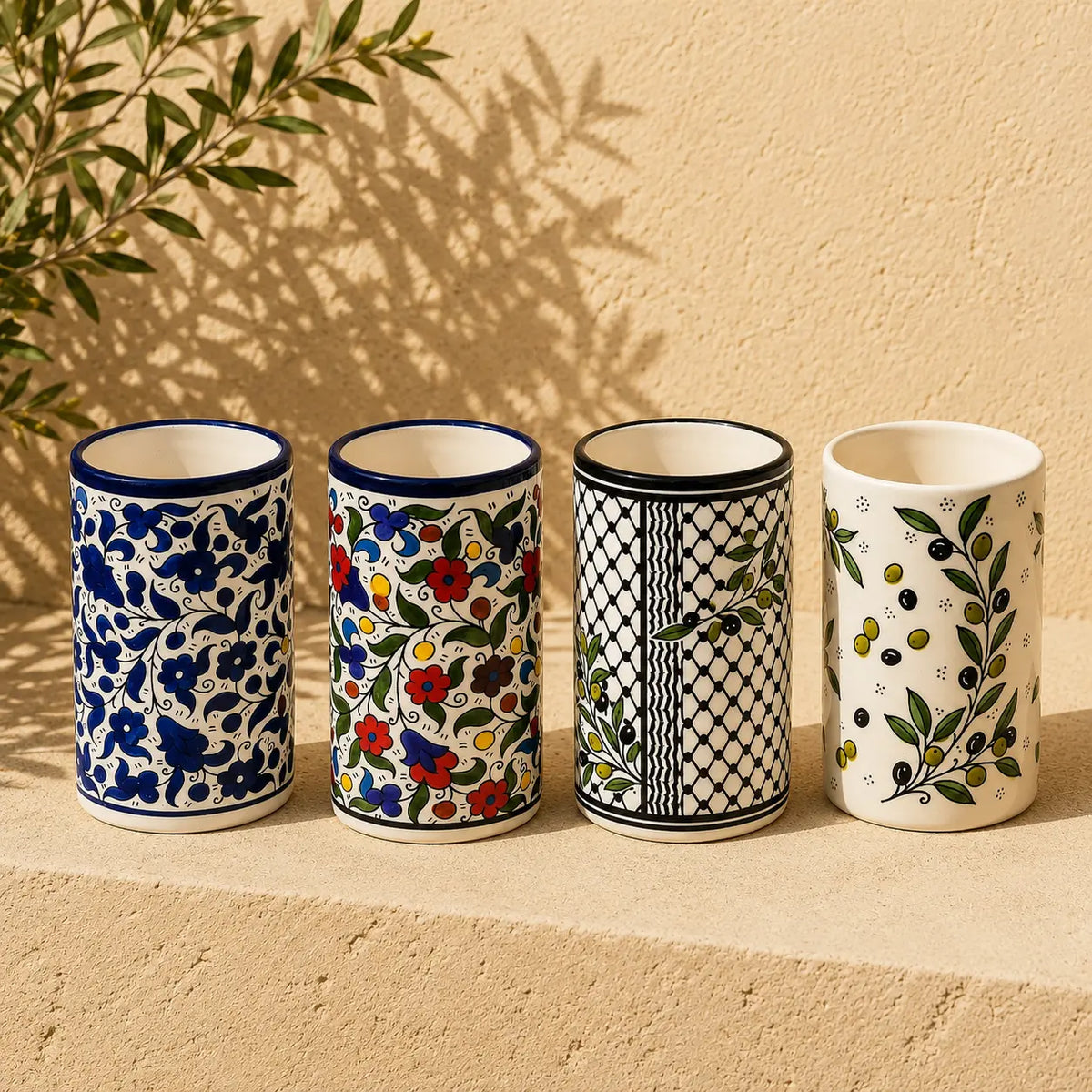 Utensil Holder Palestinian Hand-Painted Ceramic Utensil jar