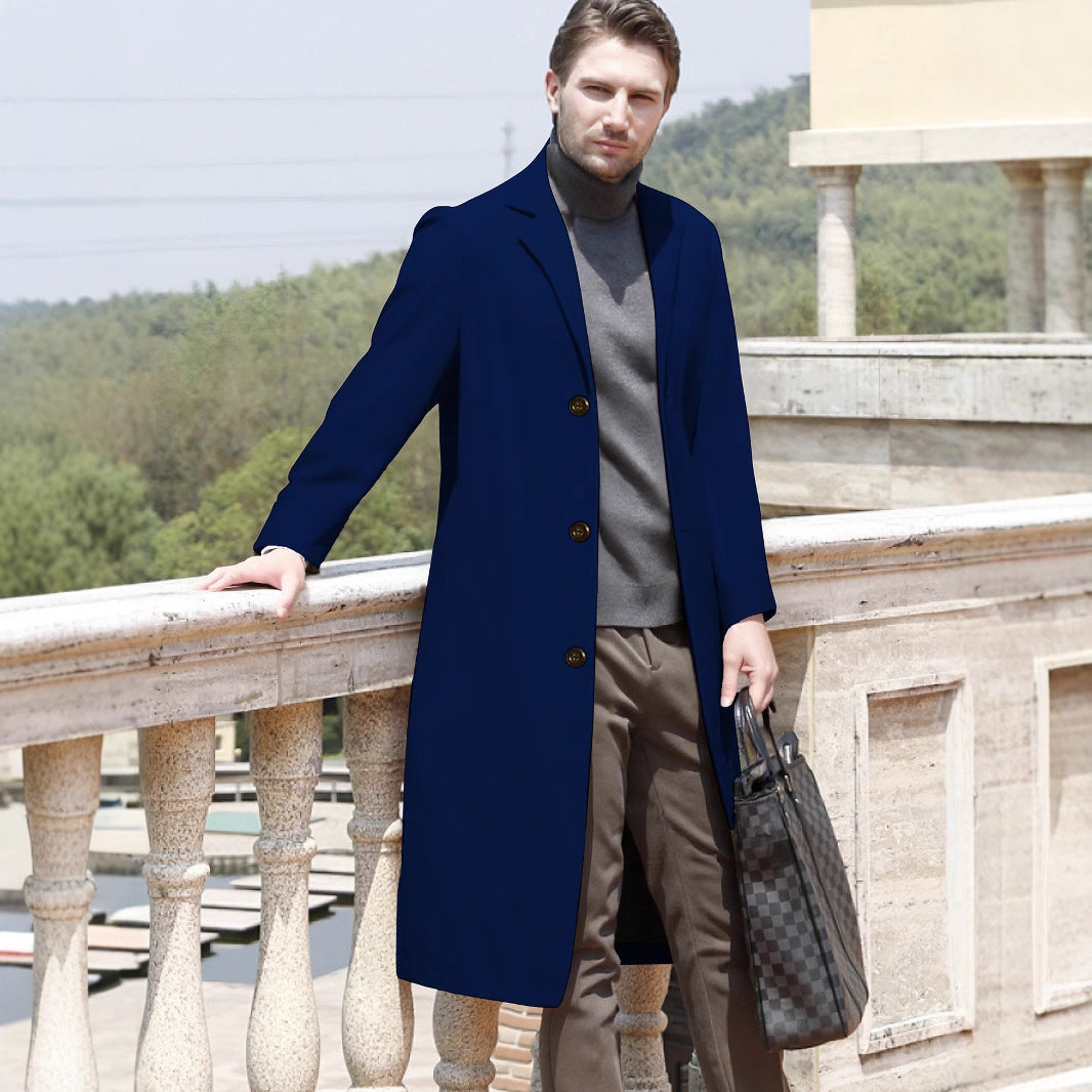 Abrigo tipo trench de lana para hombre, largo por encima de la rodilla, de estilo casual