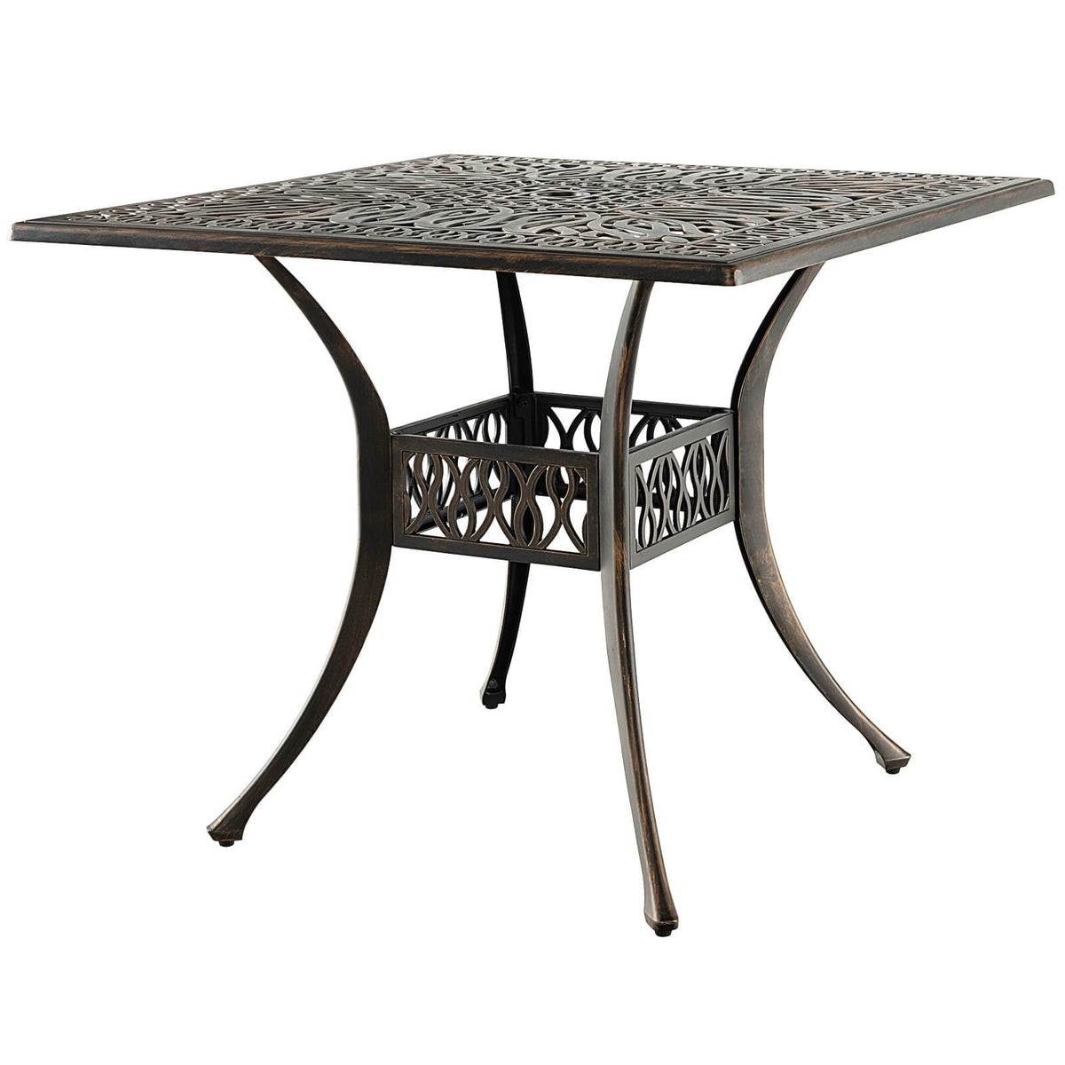 35,4 Zoll quadratischer Aluminium-Terrassentisch mit Sonnenschirm-Öffnung – Bronze
