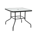 Table de salle à manger de terrasse carrée en verre trempé de 35 pouces avec trou pour parasol