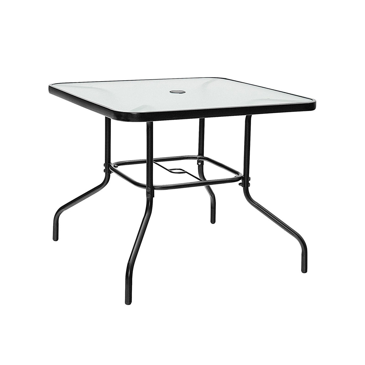 Table de salle à manger de terrasse carrée en verre trempé de 35 pouces avec trou pour parasol