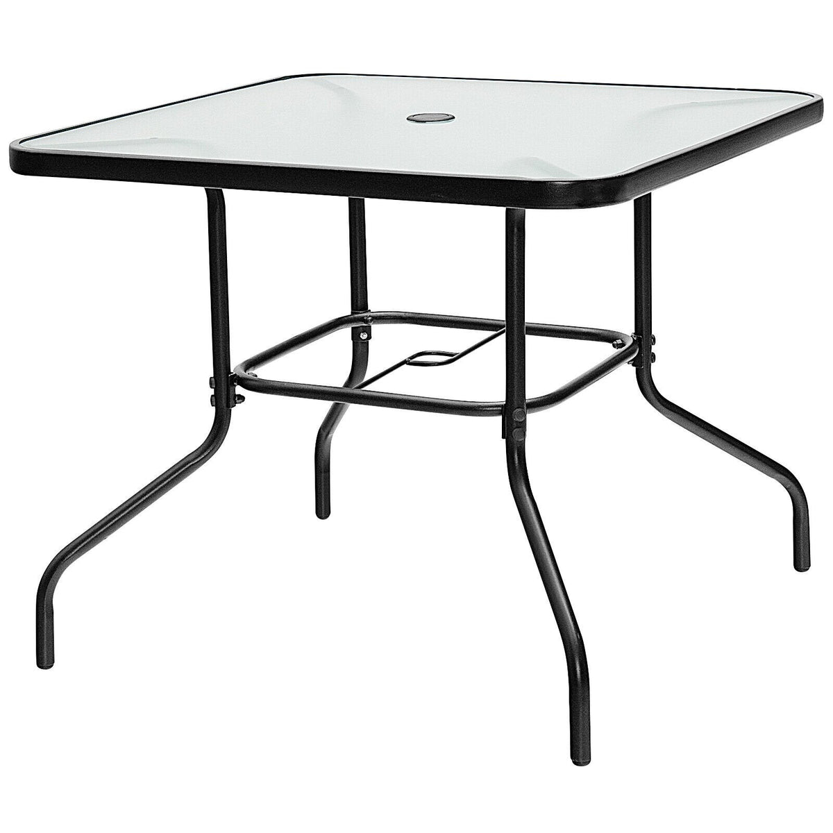 Table de salle à manger de terrasse carrée en verre trempé de 35 pouces avec trou pour parasol