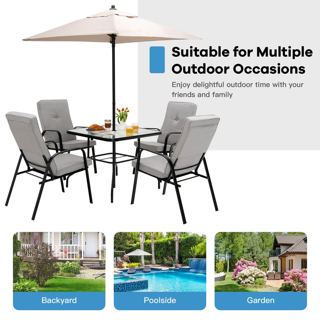 Table de salle à manger de terrasse carrée en verre trempé de 35 pouces avec trou pour parasol