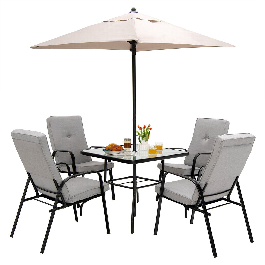 Table de salle à manger de terrasse carrée en verre trempé de 35 pouces avec trou pour parasol