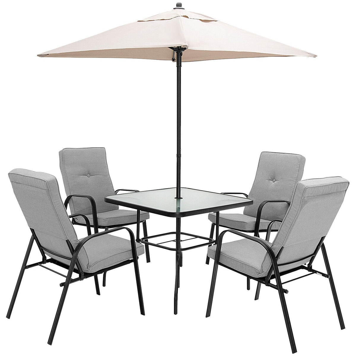 Table de salle à manger de terrasse carrée en verre trempé de 35 pouces avec trou pour parasol