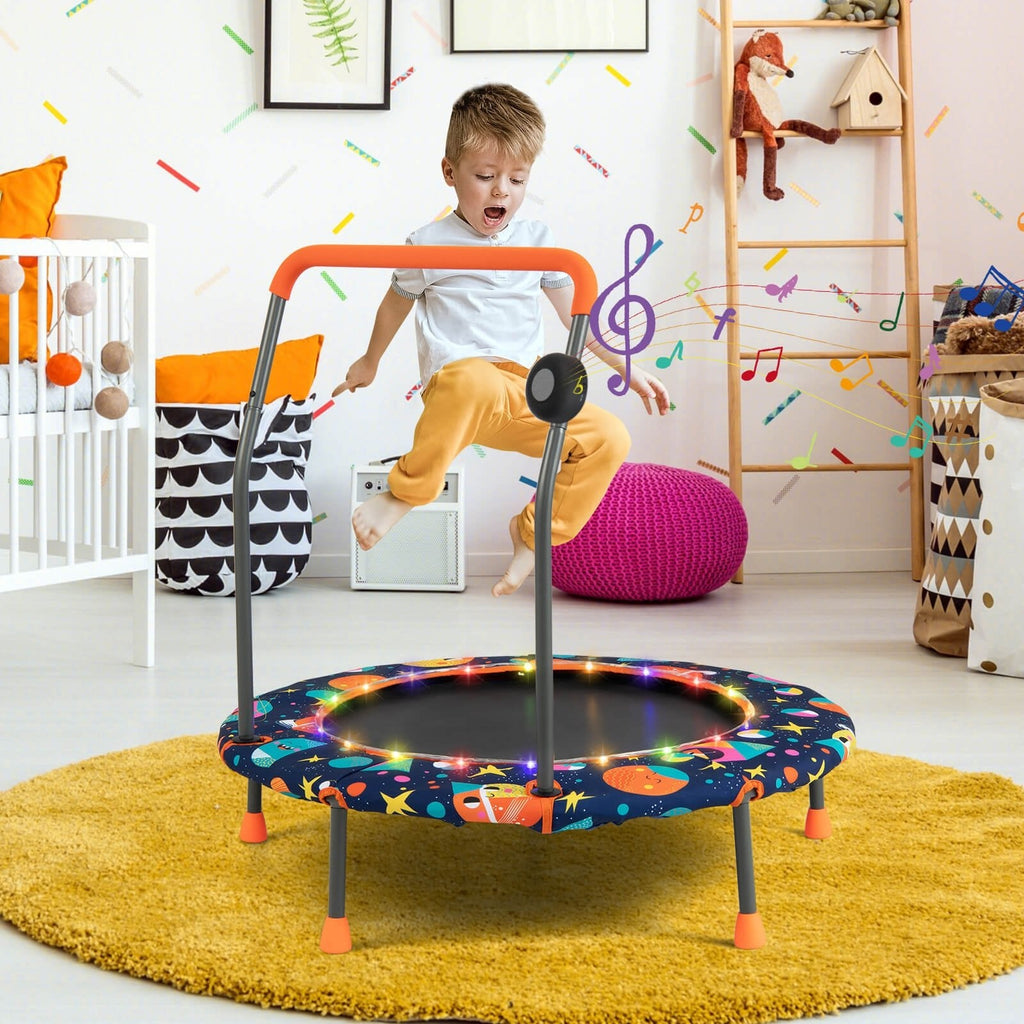 Mini trampolín de 36 pulgadas con luces LED de colores y altavoz Bluetooth multicolor