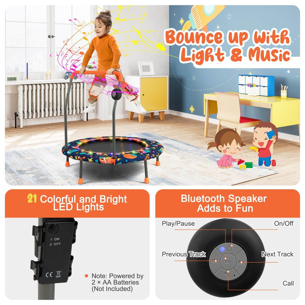Mini trampolín de 36 pulgadas con luces LED de colores y altavoz Bluetooth multicolor