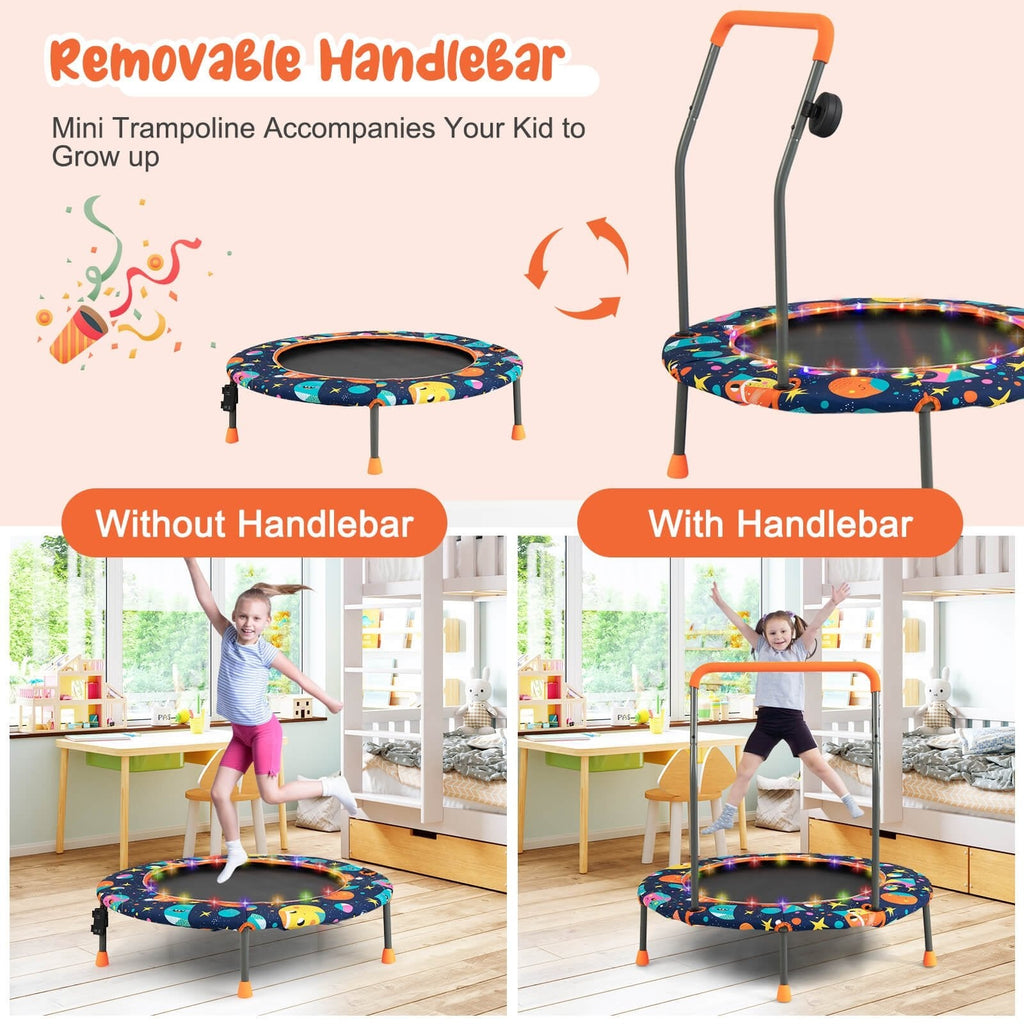 Mini trampolín de 36 pulgadas con luces LED de colores y altavoz Bluetooth multicolor