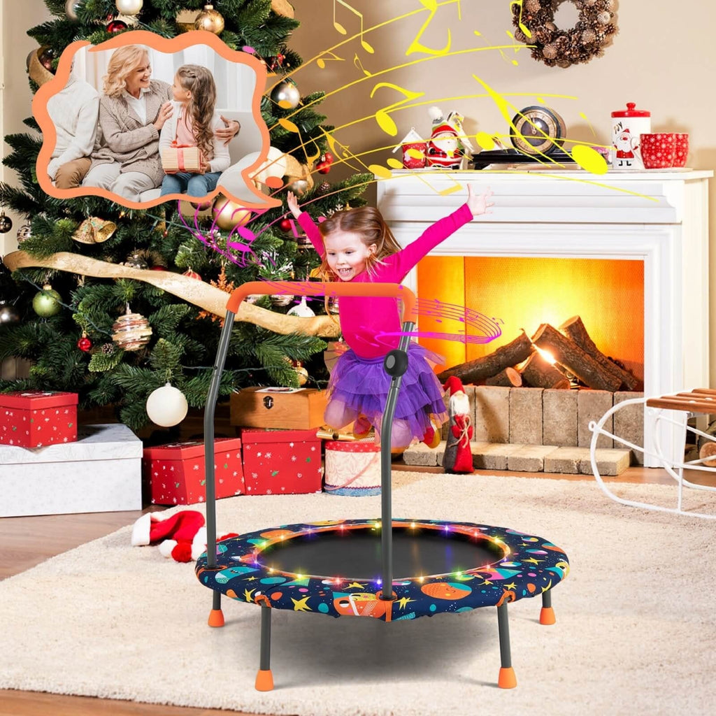 Mini trampolín de 36 pulgadas con luces LED de colores y altavoz Bluetooth multicolor