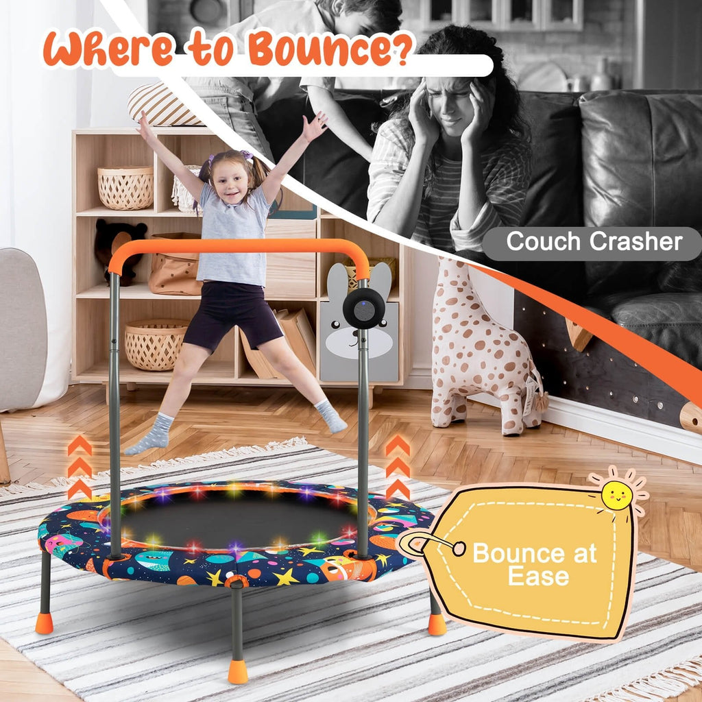 Mini trampolín de 36 pulgadas con luces LED de colores y altavoz Bluetooth multicolor