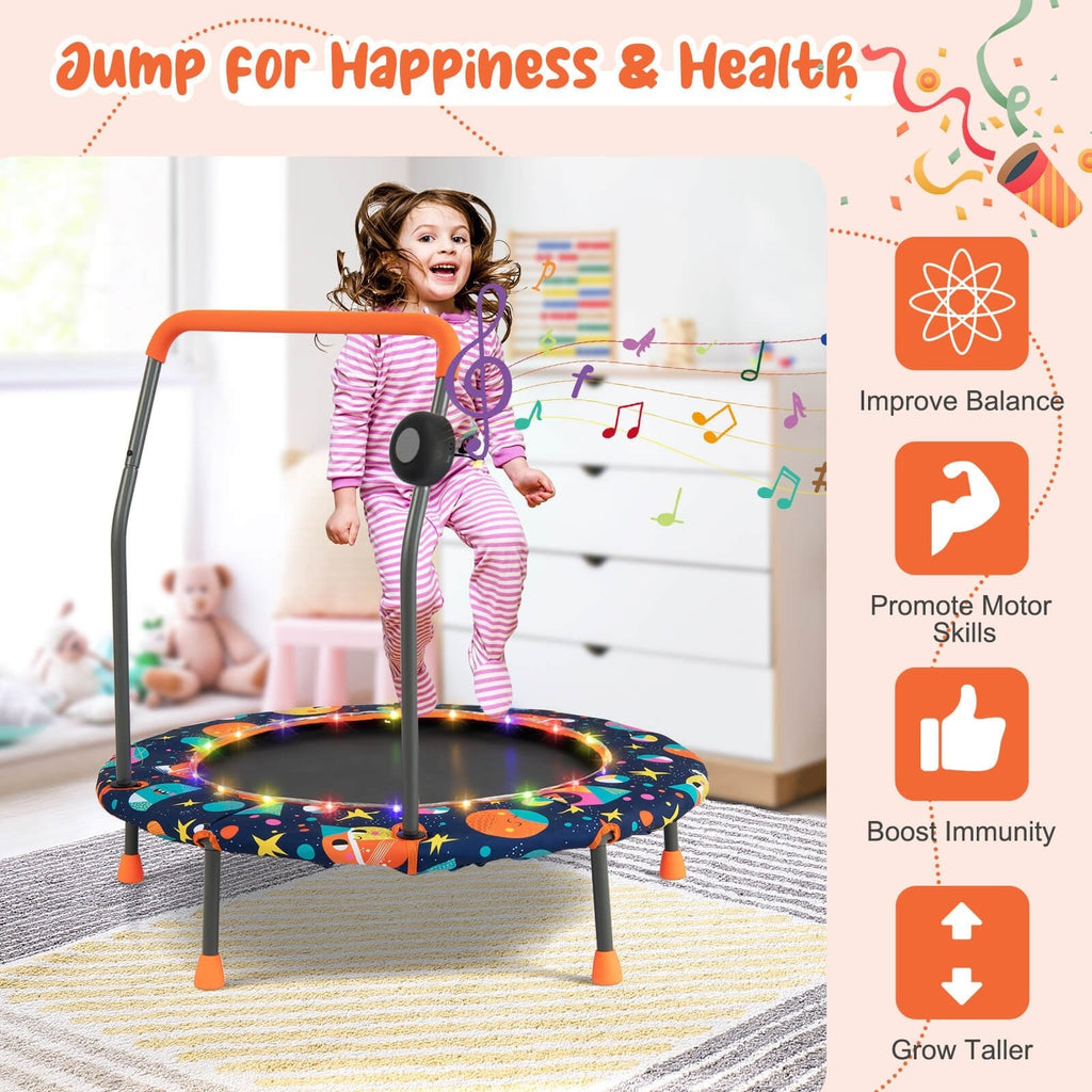 Mini trampolín de 36 pulgadas con luces LED de colores y altavoz Bluetooth multicolor