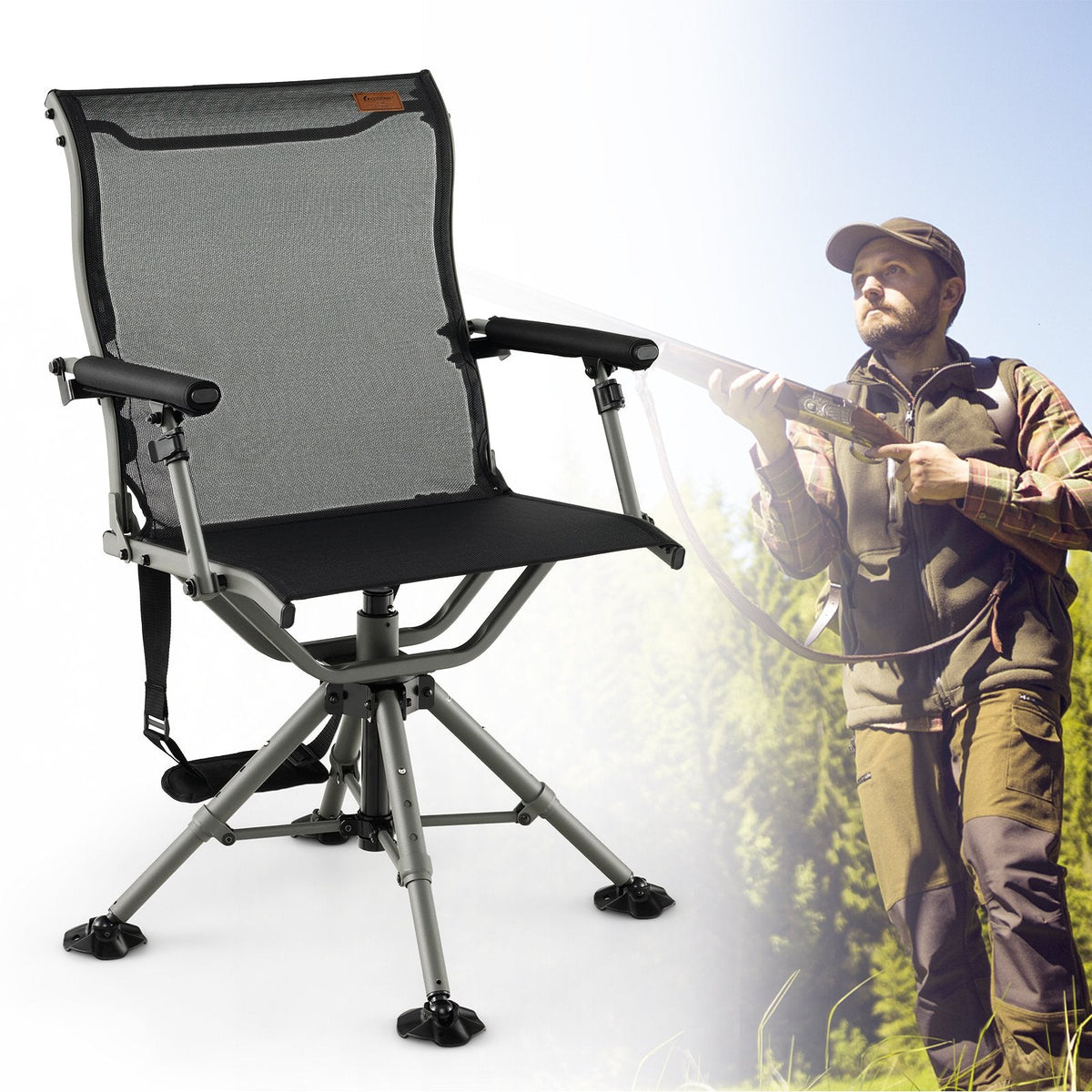 Chaise de chasse pivotante silencieuse à 360 degrés - Noir