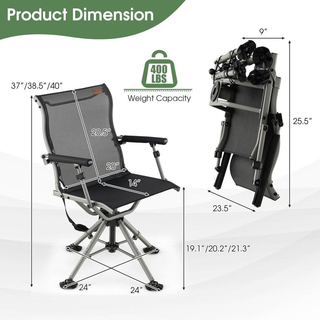 Chaise de chasse pivotante silencieuse à 360 degrés - Noir