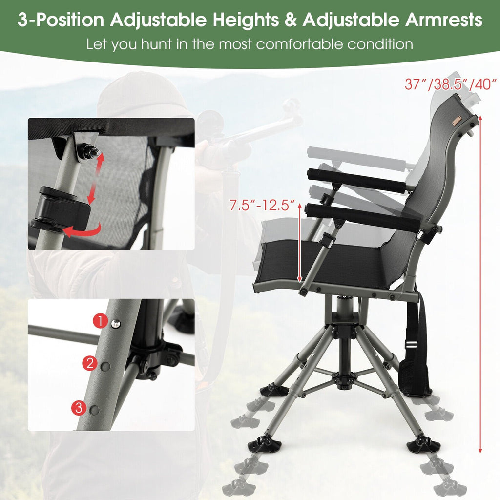 Chaise de chasse pivotante silencieuse à 360 degrés - Noir