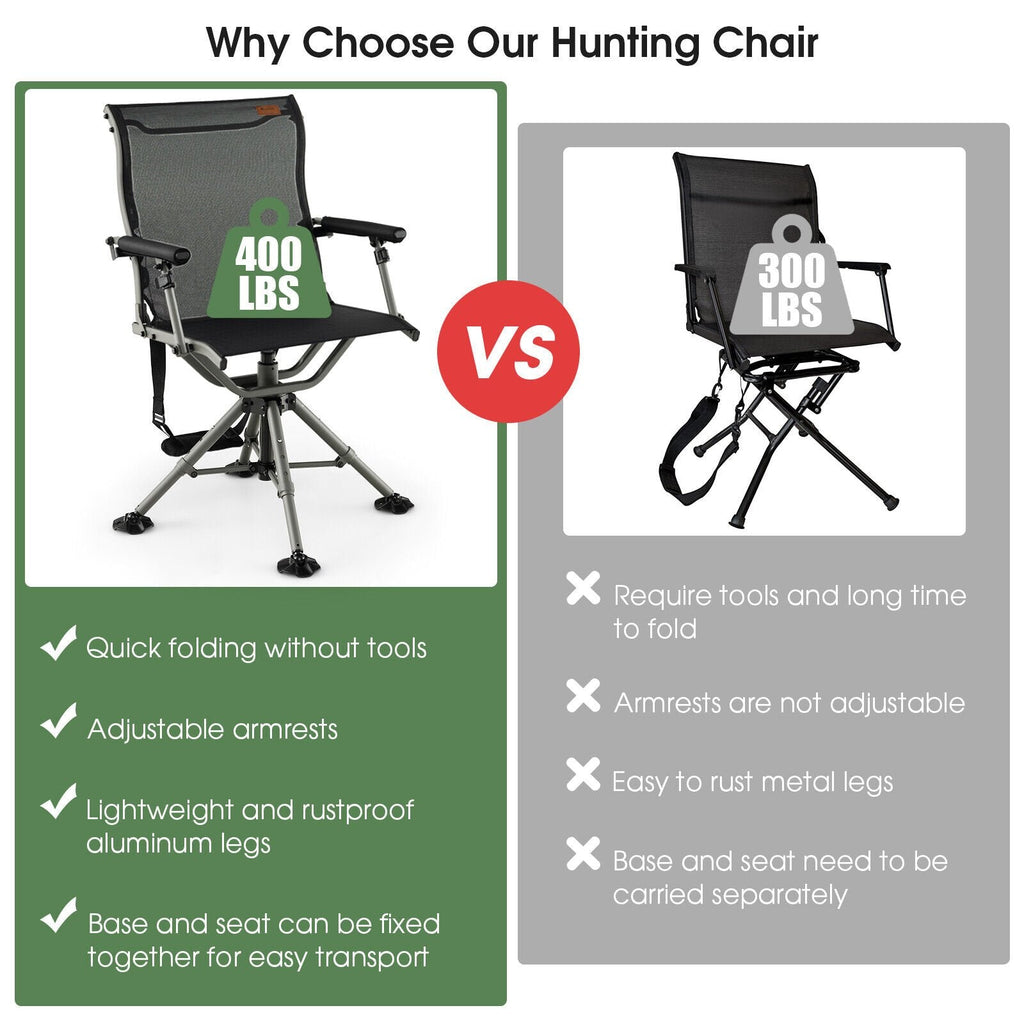 Chaise de chasse pivotante silencieuse à 360 degrés - Noir