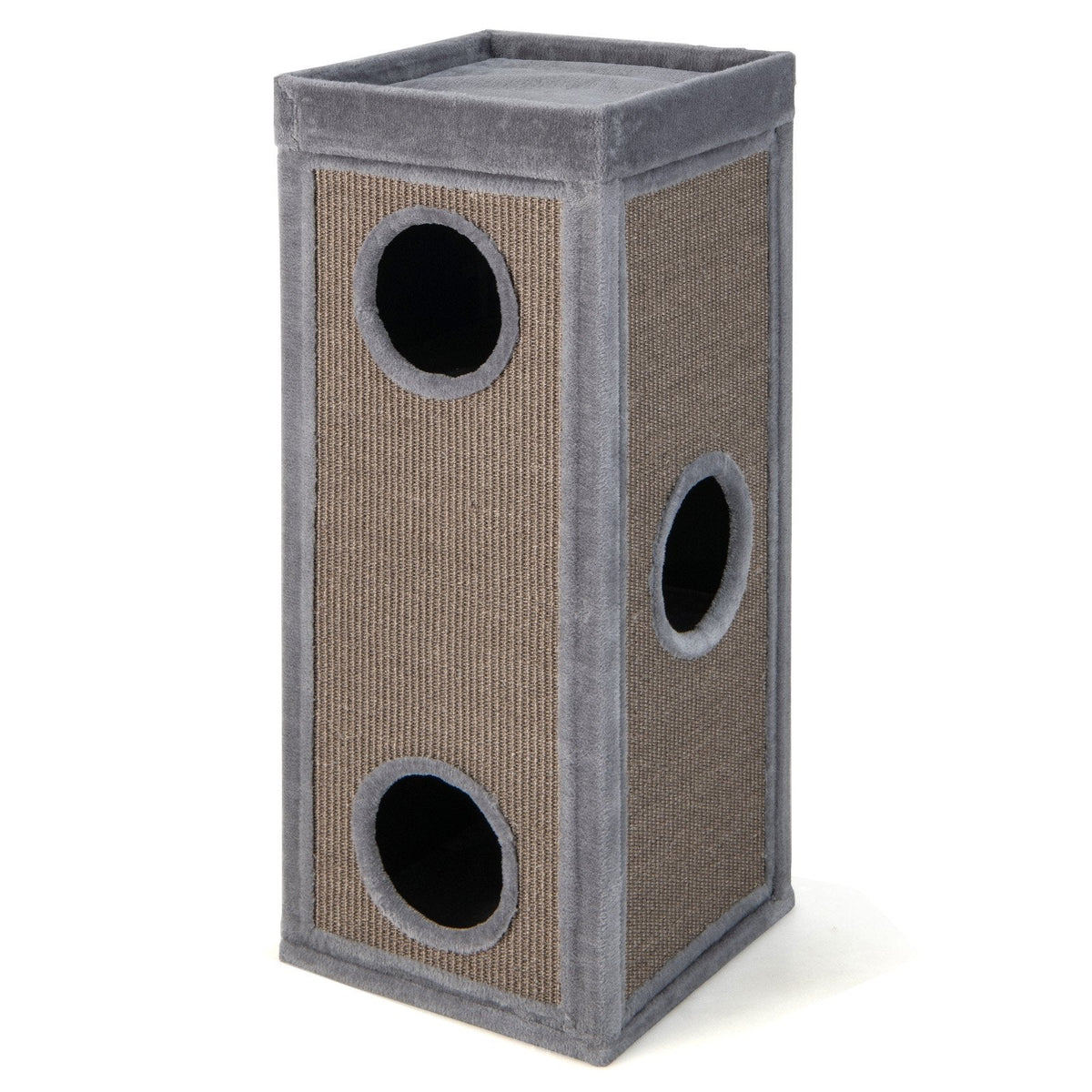 Tour pour chat de 39 pouces à 4 niveaux avec 3 cachettes, griffoirs en sisal et 4 coussins lavables, grise