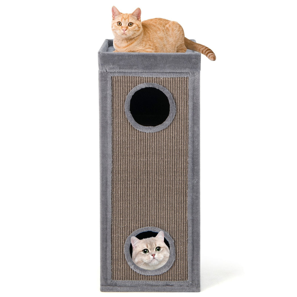 Tour pour chat de 39 pouces à 4 niveaux avec 3 cachettes, griffoirs en sisal et 4 coussins lavables, grise