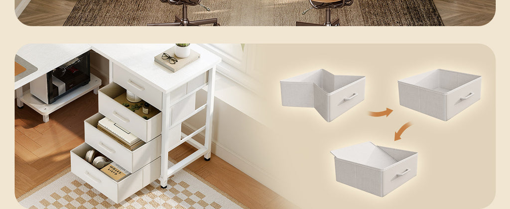Colehome Corner desk with 4 Drawers, Reversible desk with Home Office Storage, 135 × 100 cm Bianco