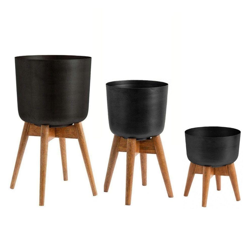 Coyo - Brass Turned Wood Leg Planter Black (Multiple Sizes)