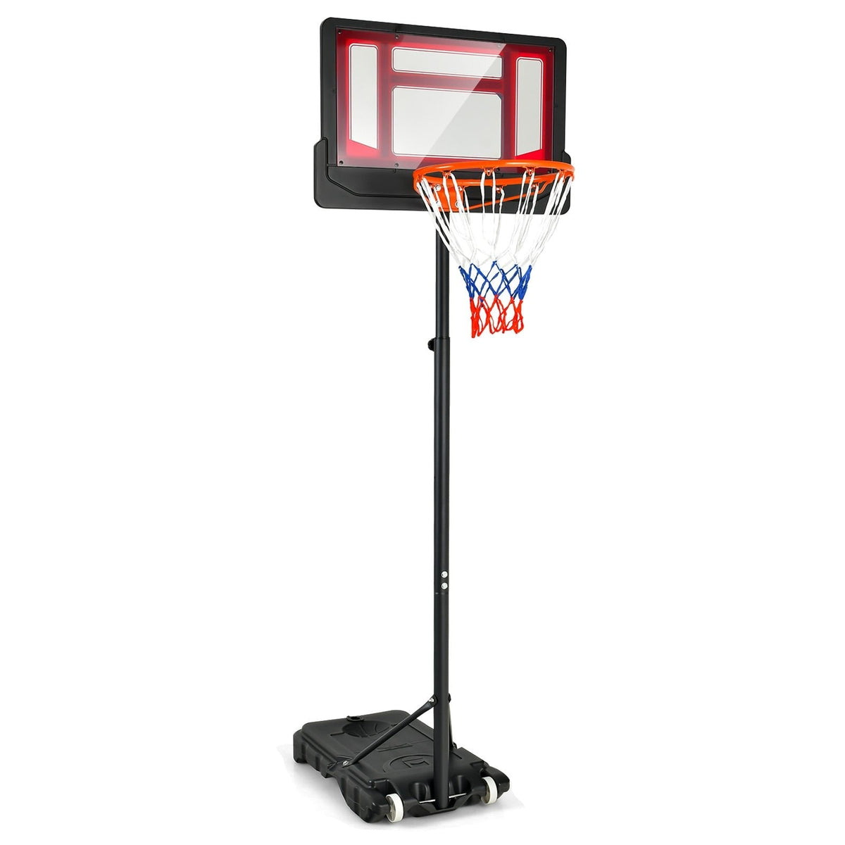 Panier de basket portable de 1,3 à 2,5 m avec hauteur réglable et roulettes – Rouge