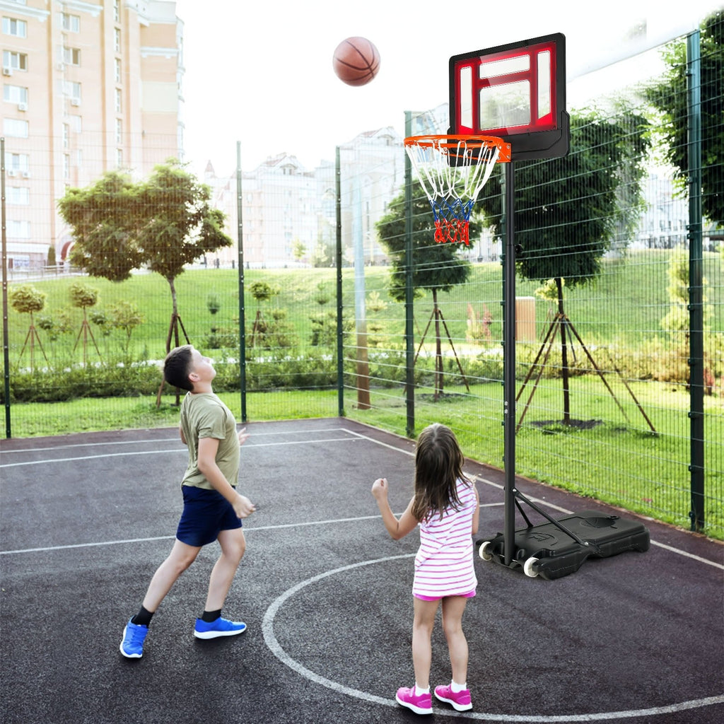 Panier de basket portable de 1,3 à 2,5 m avec hauteur réglable et roulettes – Rouge