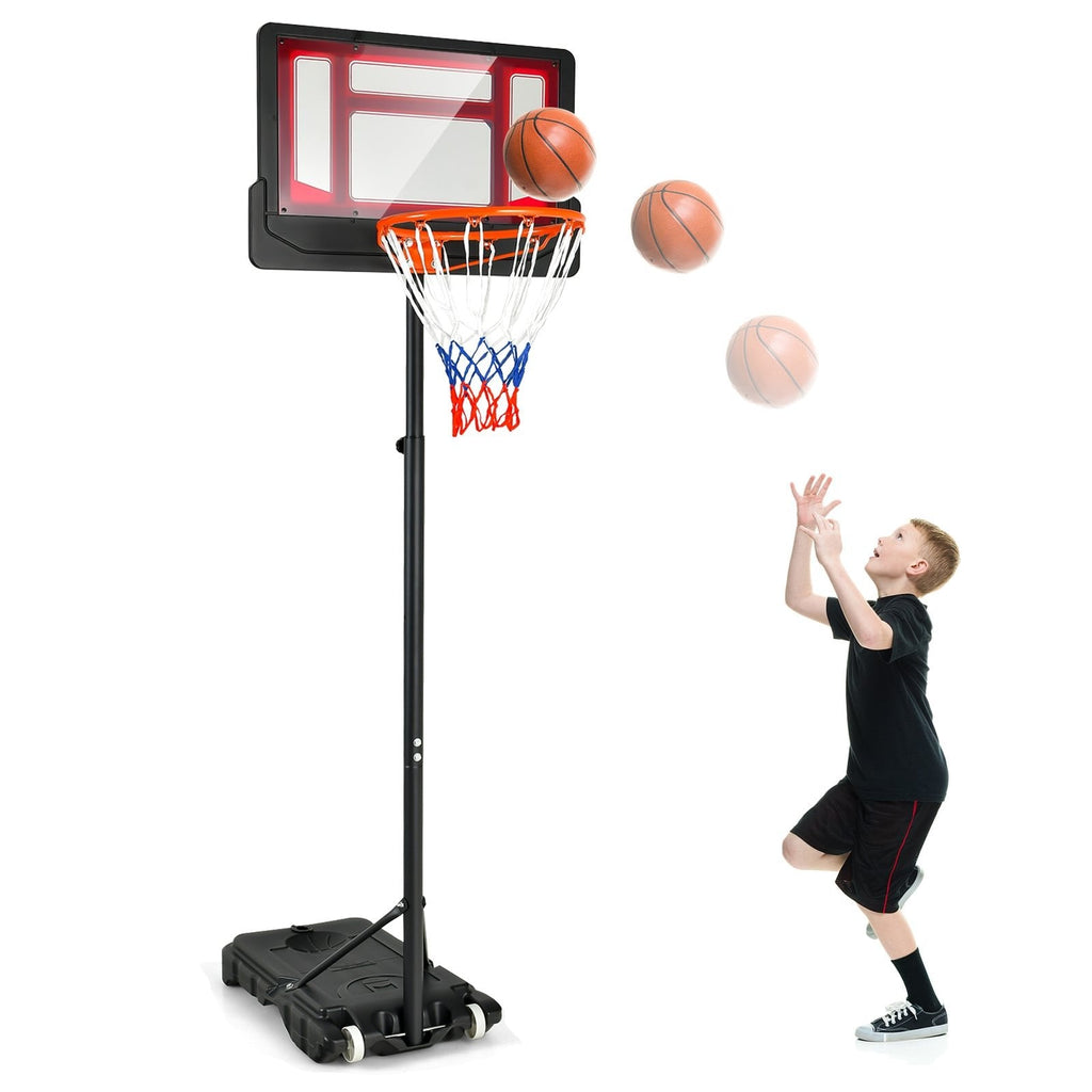 Panier de basket portable de 1,3 à 2,5 m avec hauteur réglable et roulettes – Rouge