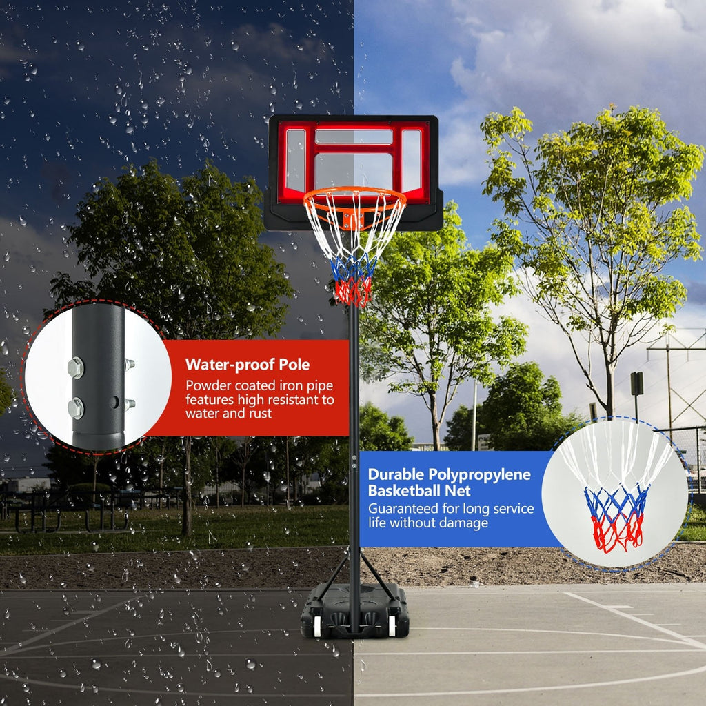 Panier de basket portable de 1,3 à 2,5 m avec hauteur réglable et roulettes – Rouge