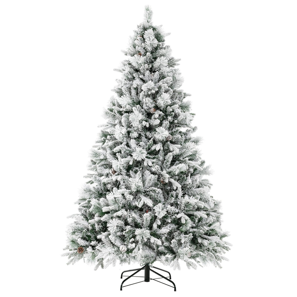 Sapin de Noël enneigé de 7 pi avec 1270 aiguilles, 40 pommes de pin et 320 DEL multicolores en 8 modes