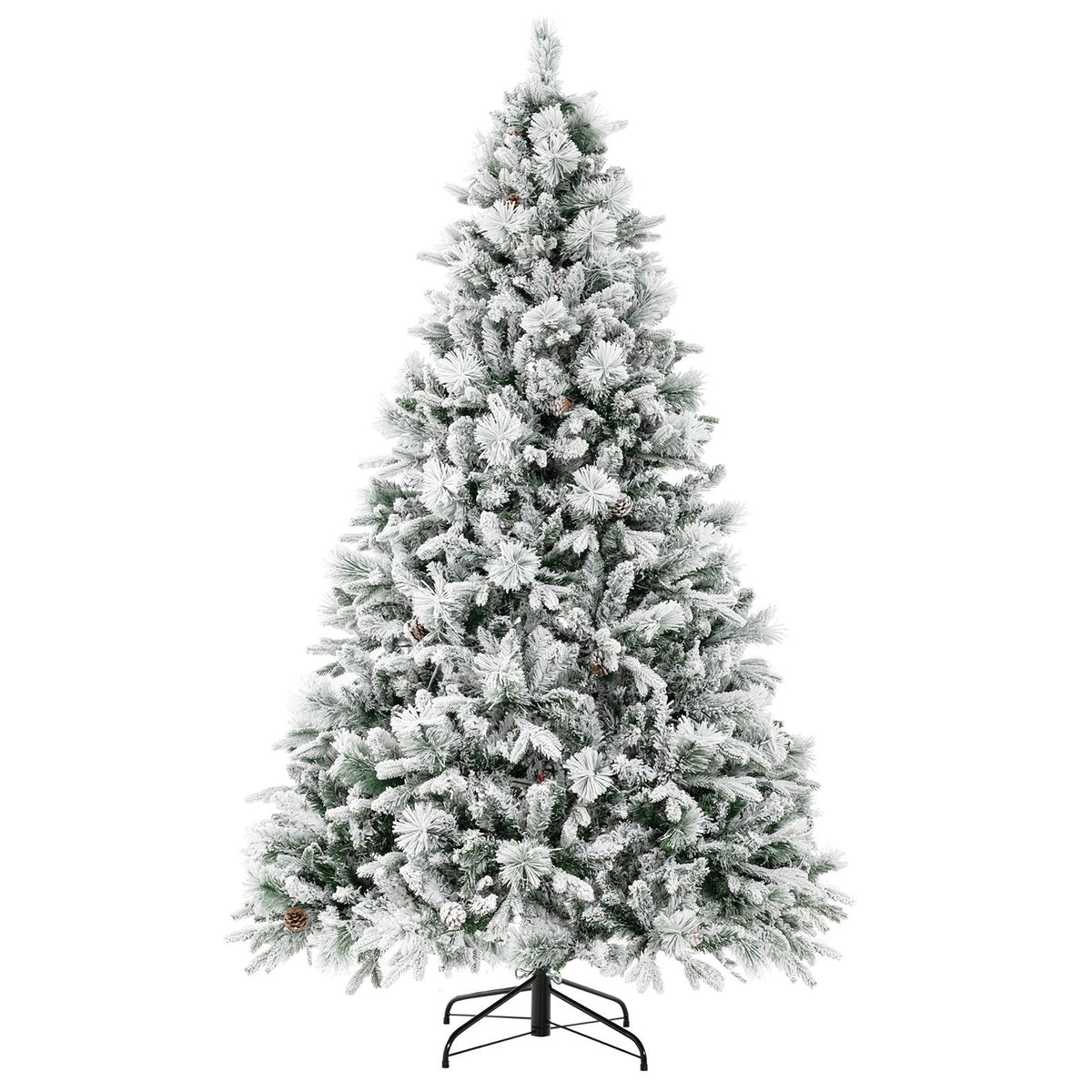 Sapin de Noël enneigé de 7 pi avec 1270 aiguilles, 40 pommes de pin et 320 DEL multicolores en 8 modes