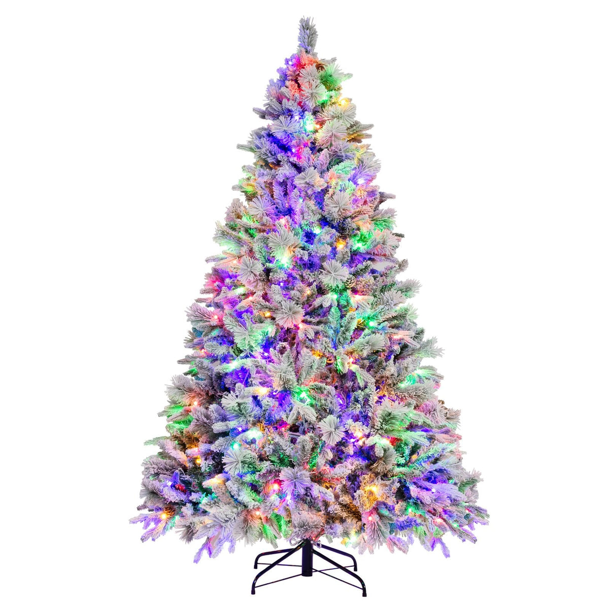 Sapin de Noël enneigé de 7 pi avec 1270 aiguilles, 40 pommes de pin et 320 DEL multicolores en 8 modes