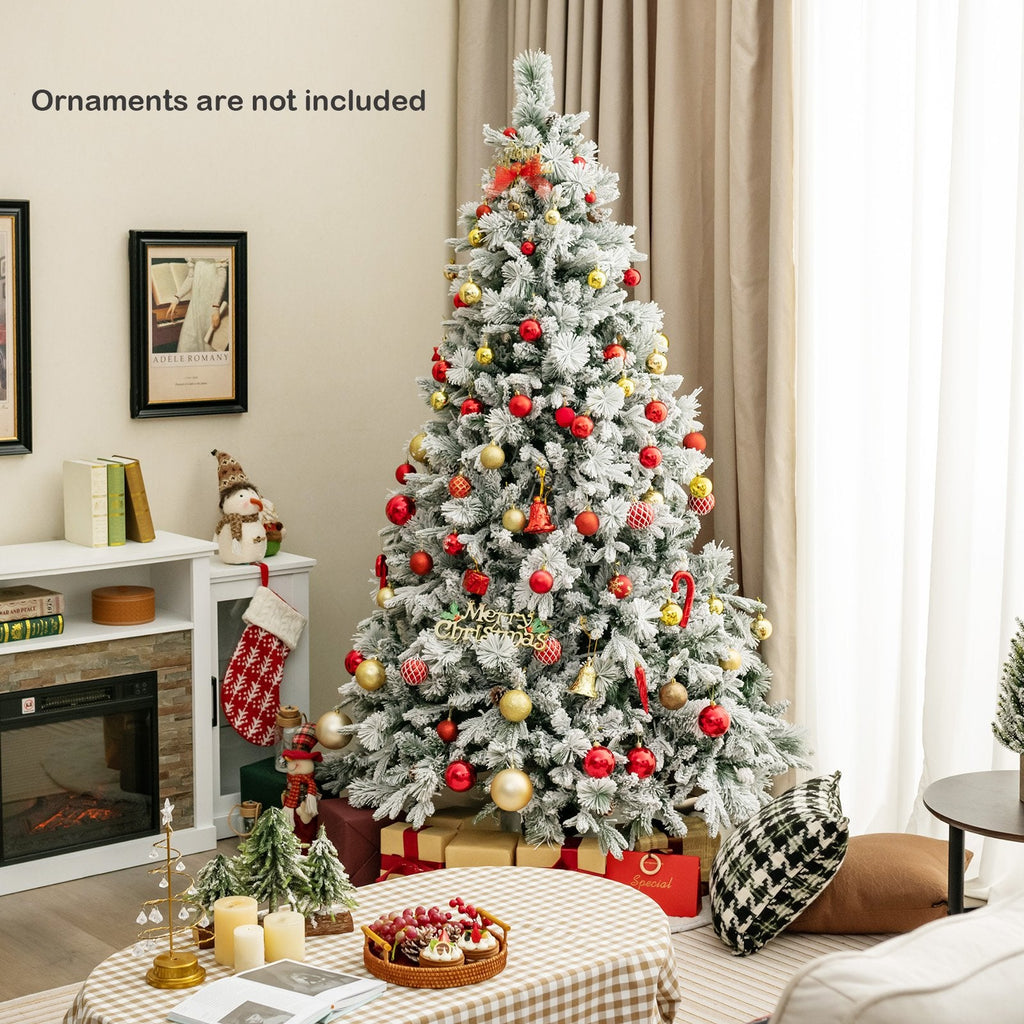Sapin de Noël enneigé de 7 pi avec 1270 aiguilles, 40 pommes de pin et 320 DEL multicolores en 8 modes