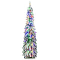 152 cm hoher, vorbeleuchteter, schmaler Weihnachtsbaum in Stiftform mit Schneebeflockung, 334 Zweigspitzen, 150 LEDs und 11 Leuchtmodi