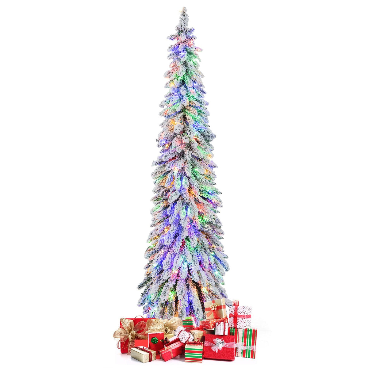 180 cm (6 Fuß) hoher, schlanker, künstlicher Weihnachtsbaum mit Schneebeschichtung, 407 Zweigspitzen, 250 LEDs und 11 Leuchtmodi