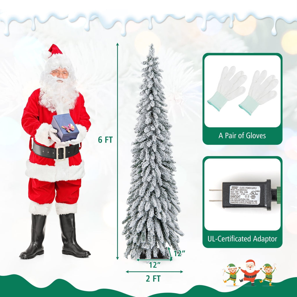 180 cm (6 Fuß) hoher, schlanker, künstlicher Weihnachtsbaum mit Schneebeschichtung, 407 Zweigspitzen, 250 LEDs und 11 Leuchtmodi