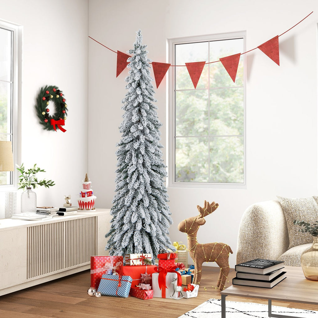 180 cm (6 Fuß) hoher, schlanker, künstlicher Weihnachtsbaum mit Schneebeschichtung, 407 Zweigspitzen, 250 LEDs und 11 Leuchtmodi