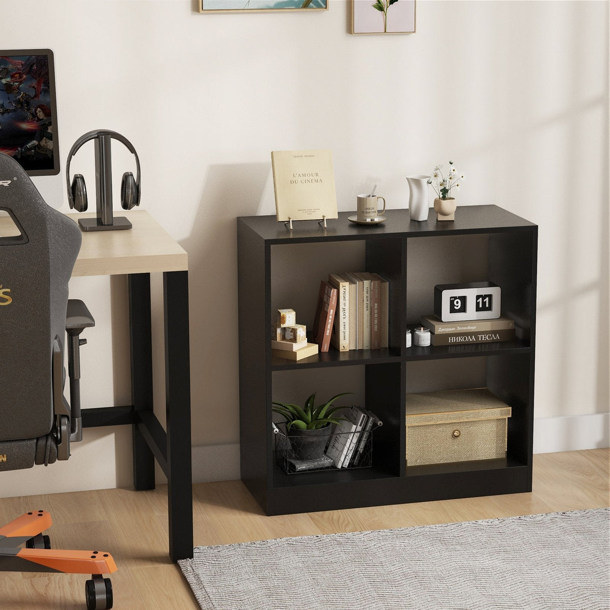 4-Fächer-Kinderbücherregal mit offenen Regalböden – Schwarz