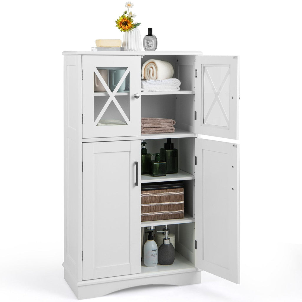 Gabinete de baño de pie de 4 puertas con estantes ajustables - Blanco