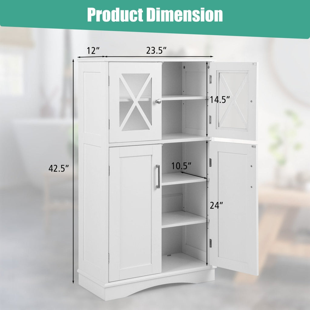 Gabinete de baño de pie de 4 puertas con estantes ajustables - Blanco