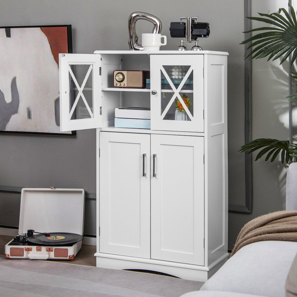 Gabinete de baño de pie de 4 puertas con estantes ajustables - Blanco