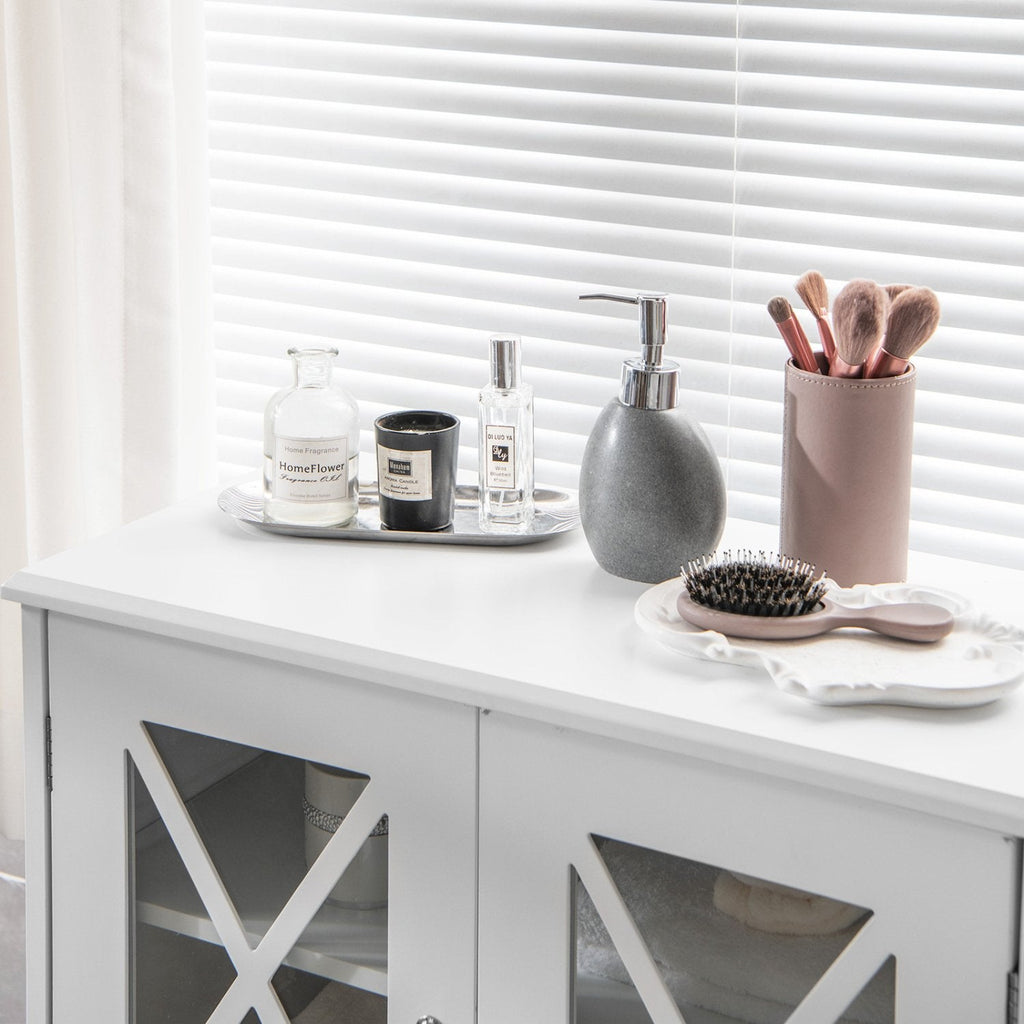 Gabinete de baño de pie de 4 puertas con estantes ajustables - Blanco