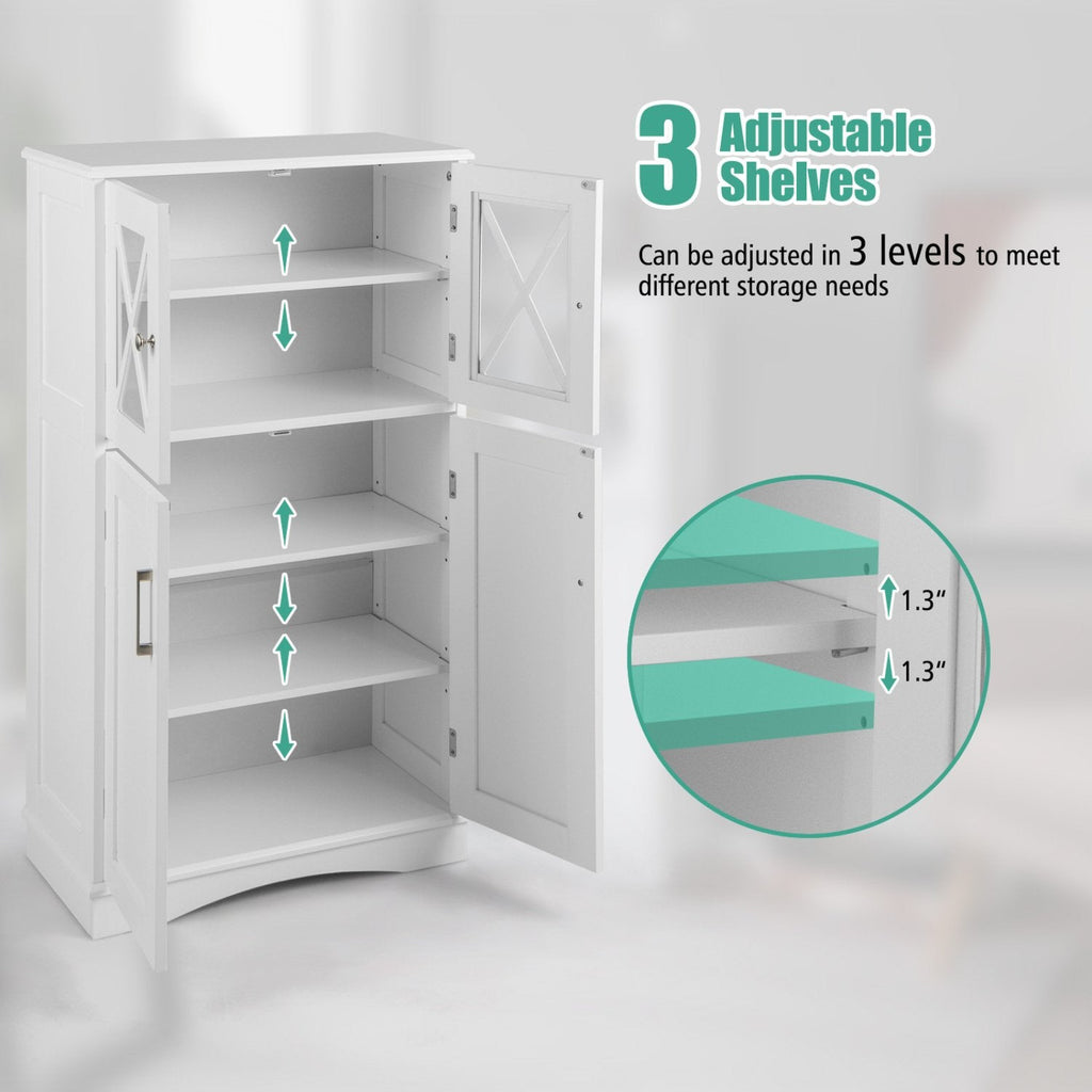 Gabinete de baño de pie de 4 puertas con estantes ajustables - Blanco