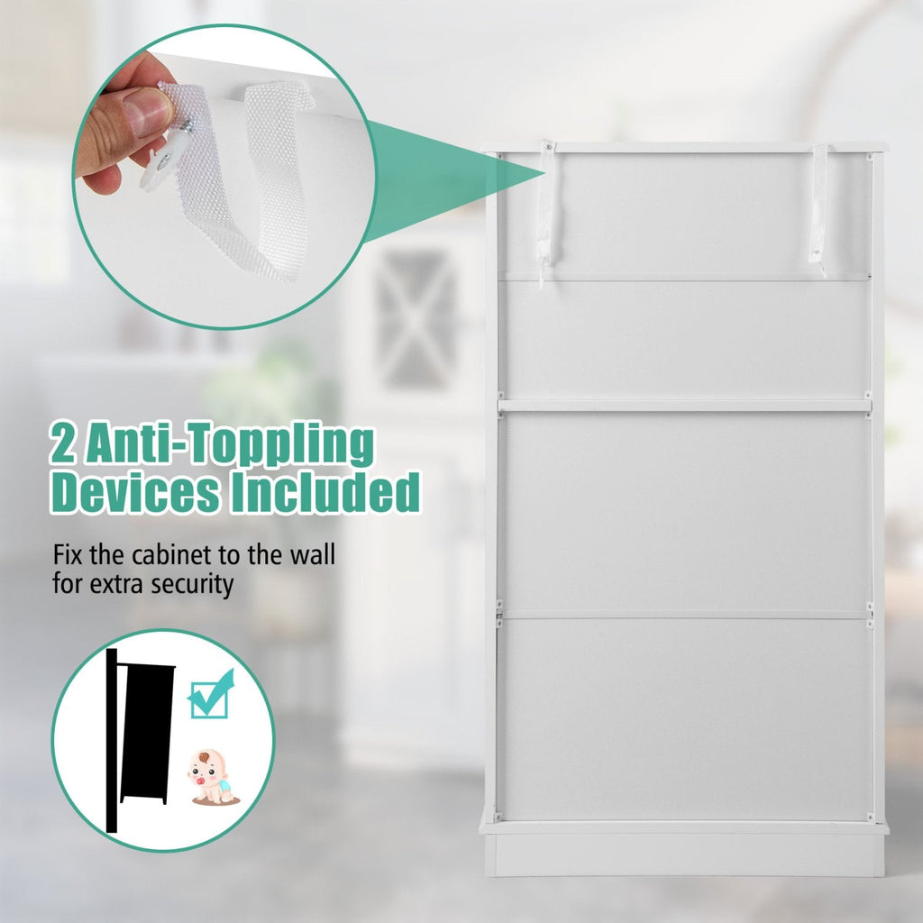 Gabinete de baño de pie de 4 puertas con estantes ajustables - Blanco